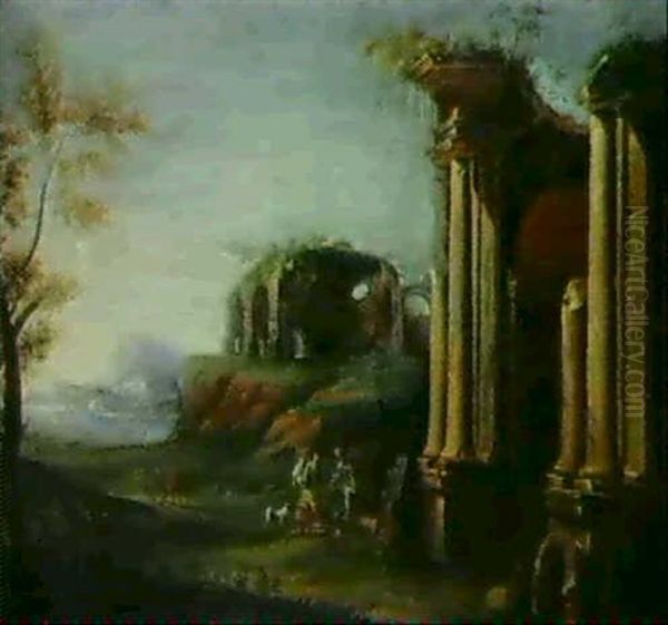 Italienische Landschaft Mit Antiken Ruinen - view 1