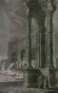 Personnages Conversant Dans Des Ruines Antiques by Leonardo Coccorante