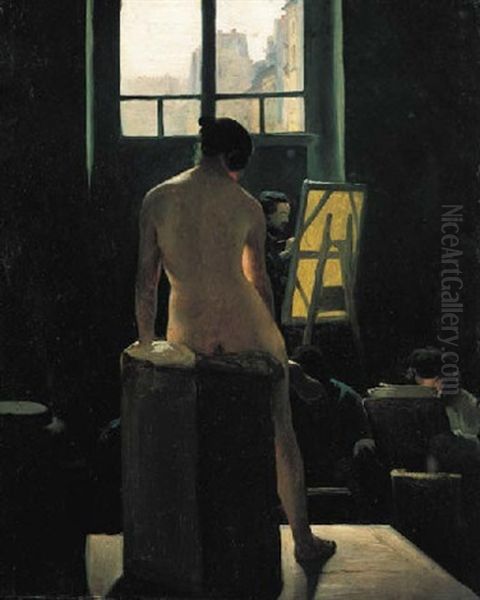 A Female Nude Seated Before A Group Of Artists In A Parisian Studio - view 1