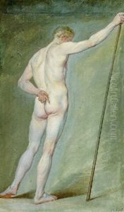 A Nude Holding A Stick, Seen From Behind by Charles Nicolas Cochin Le Jeune