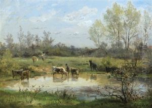 Cattle Watering by Cesar De Cock