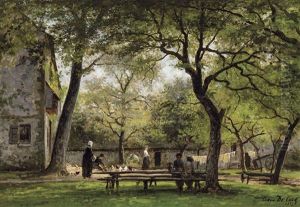 Painters Sitting In The Courtyard Of The Saint-simeon Farm At Honfleur (1872) by Cesar De Cock