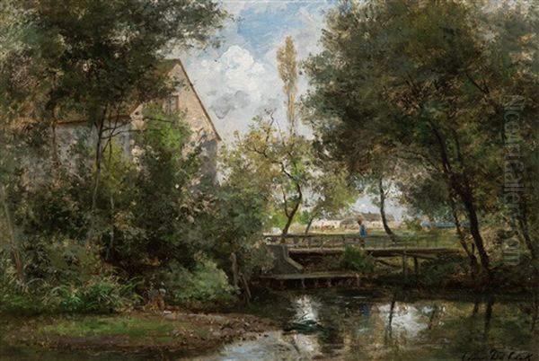 Riverscape With A Wanderer On A Bridge (1872) - view 1