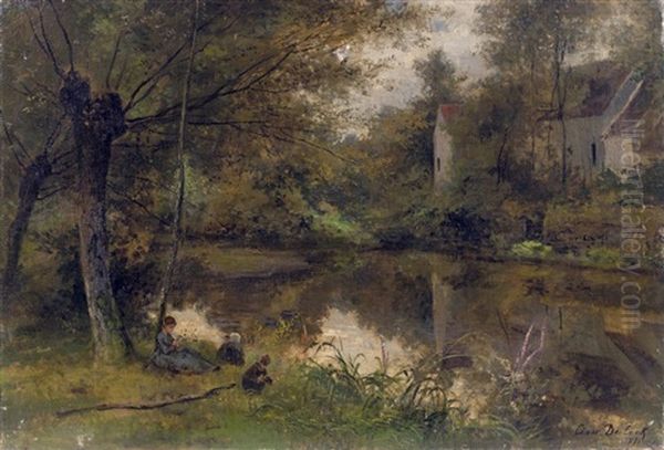 Enfants Jouant Au Bord D'une Riviere - view 1