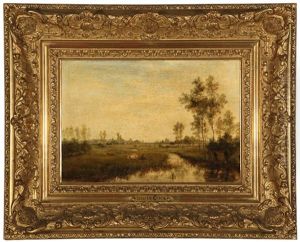 Cattle Resting In A Flemish River Landscape by Cesar De Cock
