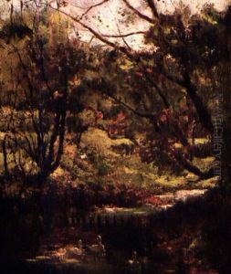 Paysage De Riviere Aux Cygnes by Cesar De Cock
