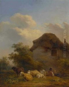 Hirtenknaben Mit Schafen Vor Der Scheune by Xavier De Cock