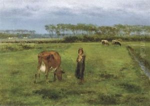 Landschap Met Koeienhoedster