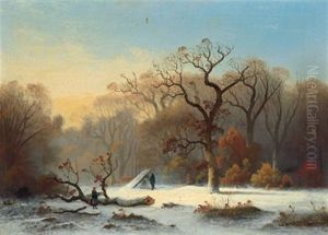 Reisigsammler Im Winterwald