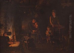A Cottage Interior With A Family A Cottage Interior With A Family