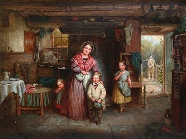 Leaving Home, A Cottage Interior With Mother And Children - view 1