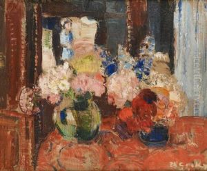 Fleurs Et Statuette by Philibert Cockx