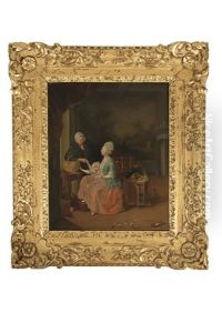 A Genre Painting Depicting A Mother, Her Children And A Nurse by Jean Baptiste Bernard Coclers