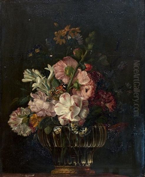 Nature Morte Au Bouquet De Fleurs Dans Un Vase De Cristal - view 1