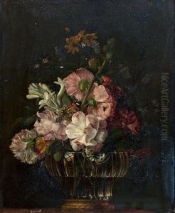 Nature Morte Au Bouquet De Fleurs Dans Un Vase De Cristal