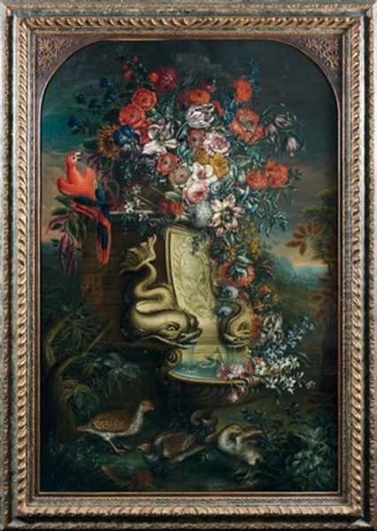 Fontaine, Fleurs Et Oiseaux - view 1
