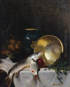 Nature Morte Aux Poissons, Chaudron Et Legumes