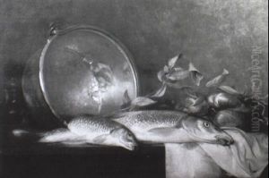 Stilleben Mit Fischen, Zwiebeln Und Kupferkessel