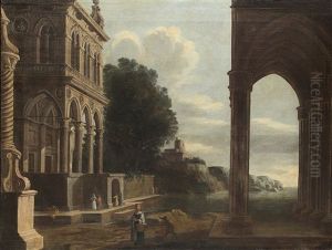Capriccio With Figures In A Seascape by Niccolo Codazzi