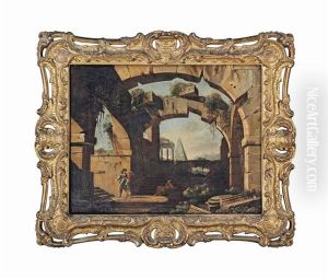 An Architectural Capriccio With Figures Beneath A Ruined Arch by Niccolo Codazzi