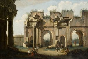 Capriccio Architettonico Con La Basilica Di Massenzio E Figure Di Popolani Che Suonano E Danzano In Primo Piano (capriccio With The Massenzio"s Basilica And People Playing And Dancing In The Foreground)