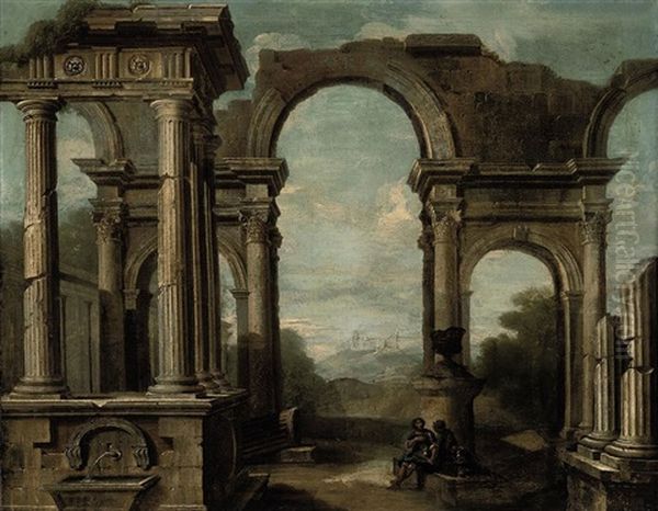 An Architectural Capriccio With Figures Beneath An Arch - view 1