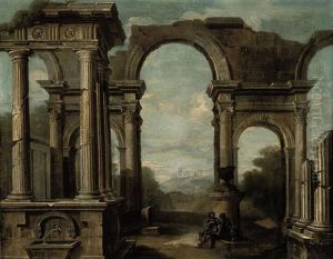 An Architectural Capriccio With Figures Beneath An Arch