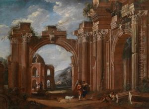 Ein Architekturcapriccio Mit Rastenden Hirten (collab. W/theodor Helmbreker, Called Teodoro Fiammingo)