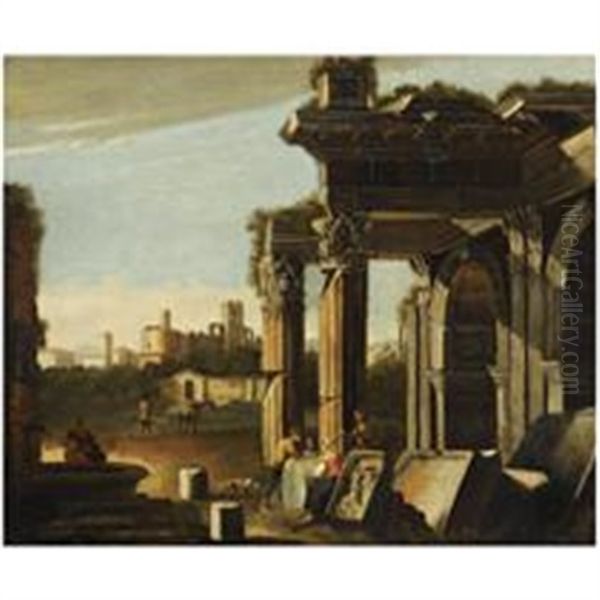 A Capriccio Of Classical Ruins With Peasants Resting - view 1