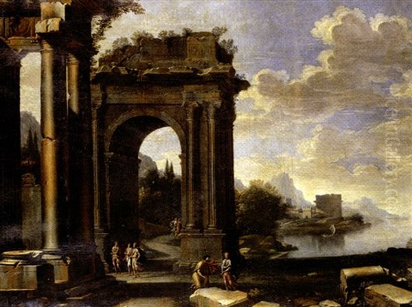 A Capriccio Of Classical Ruins With Figures On The Seashore - view 1