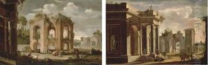 A Capriccio Of Classical Ruins With Herdsmen Resting Near The Temple Of Minerva Medica (+ A Capriccio Of A Palace Portico In The Doric Order With Huntsmen; Pair)