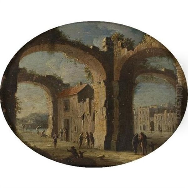 Architectual Capriccio With Figures Under Arches - view 1