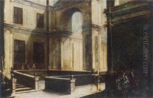 Elegant Figures In An Architectural Courtyard