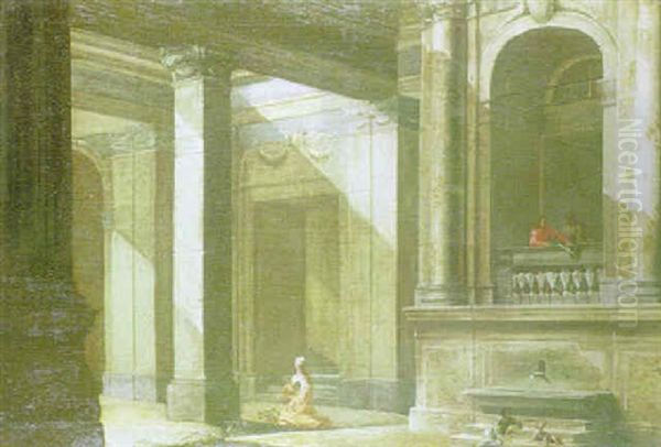 An Architectural Capriccio Of A Courtyard With Figures - view 1