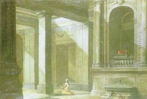 An Architectural Capriccio Of A Courtyard With Figures by Niccolo Codazzi