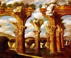 Capriccio Of A Corinthian Arcade With The Baptism Of Christ by Niccolo Codazzi