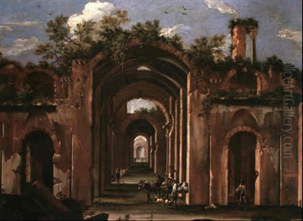 A Drover Herding His Livestock Through Classical Ruins - view 1