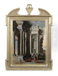 A Capriccio With Putti Playing In The Foreground