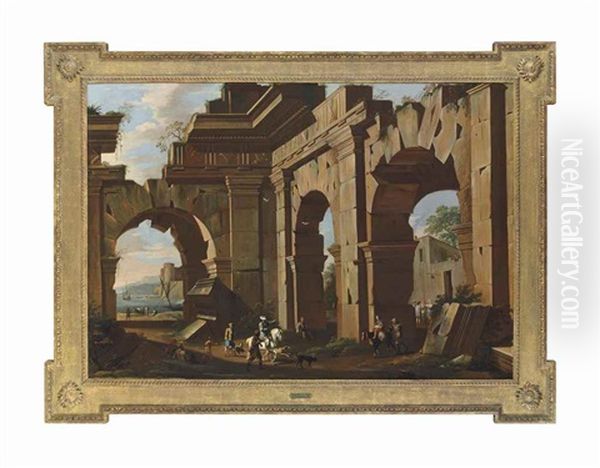 An Architectural Capriccio, With A Huntsman And Riders Among Ruins, The Sea Beyond - view 1