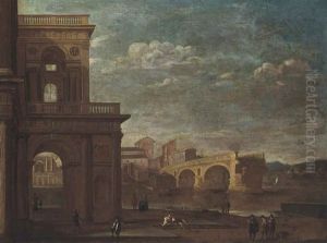 The Ponte Rotto, Rome, With Figures Before A Palace In The Foreground And Shipping On The Tiber Beyond by Viviano Codazzi