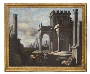 Prospettiva Architettonica Con Veduta Di Mantova Nello Sfondo E Figure In Primo Piano by Viviano Codazzi