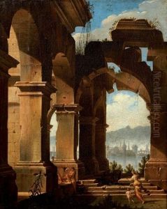 Ruines Romaines Au Bord D'un Fleuve by Viviano Codazzi