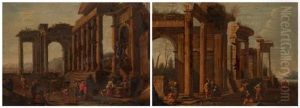 Soldats Dans Des Ruines Antiques (pair) by Viviano Codazzi