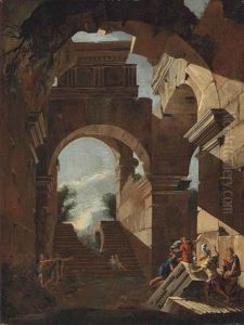 An Architectural Capriccio With Figures Amongst Ruins