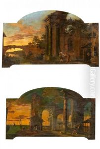 Zwei Supraporten. Gegenstucke. Capriccio Mit Romischen Motiven (pair)
