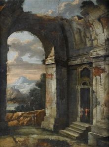 A Classical Capriccio With Figures Entering A Ruined Building by Viviano Codazzi