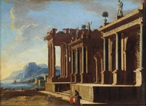 A Capriccio View With A Classical Temple Ruin Along A Mountainous Coast by Viviano Codazzi