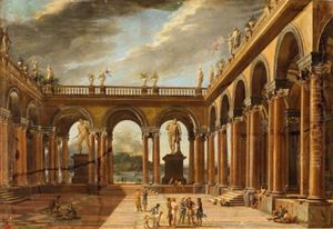 Architekturcapriccio Mit Kolonnaden Und Blick Auf Den Vesuv