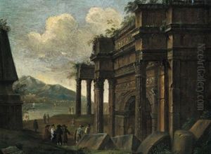 Romischer Triumphbogen In Einer Sudlichen Landschaft by Viviano Codazzi