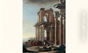 Ruines Antiques Pres Du Rivage, Animees De Marchands Turcs by Viviano Codazzi